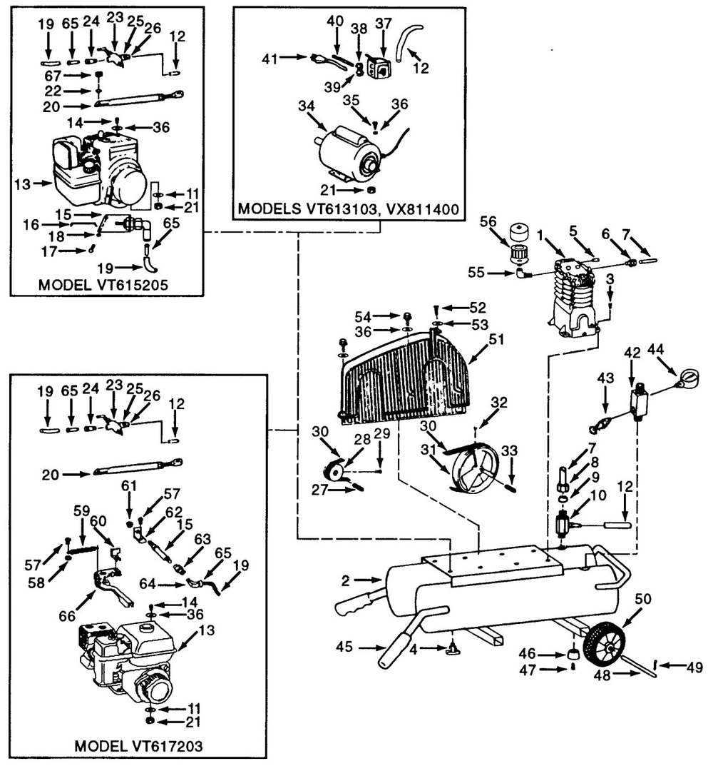 Tank Assembly Parts Diagram and Parts List for VT617203AJ  Campbell Hausfeld Compressor